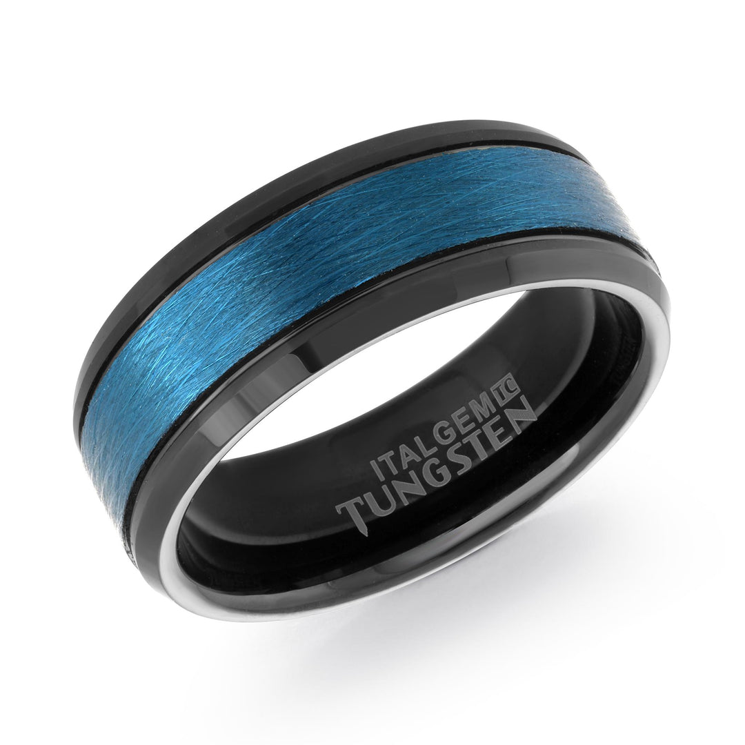 Blue Tungsten Brushed Bevel Band Band 
Width: 8mm