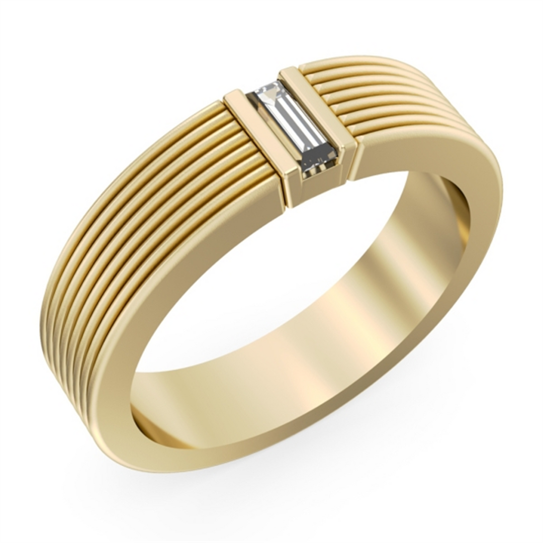 Men's Yellow Gold Ridged Diamond Band 
Total Diamonds: 0.17cttw
Top