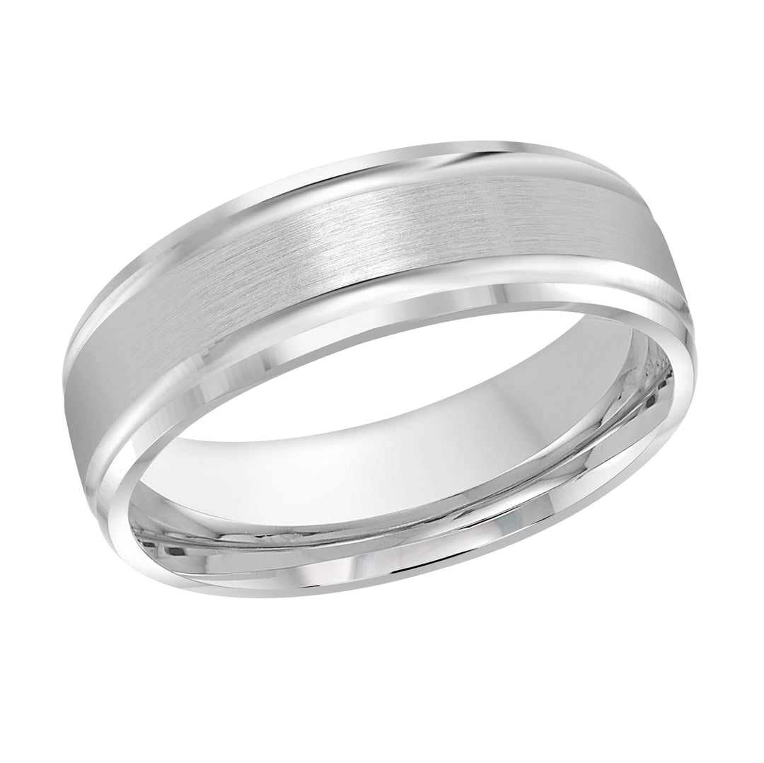 Men's 10K White Gold Bevel Band with Satin Finish