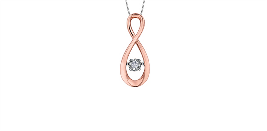 10K Rose Gold Diamond Infinity Polished Dancing Stone Pendant Necklace