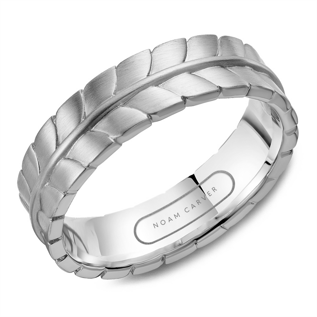 Men's White Gold Carved Band with Frosted Finish