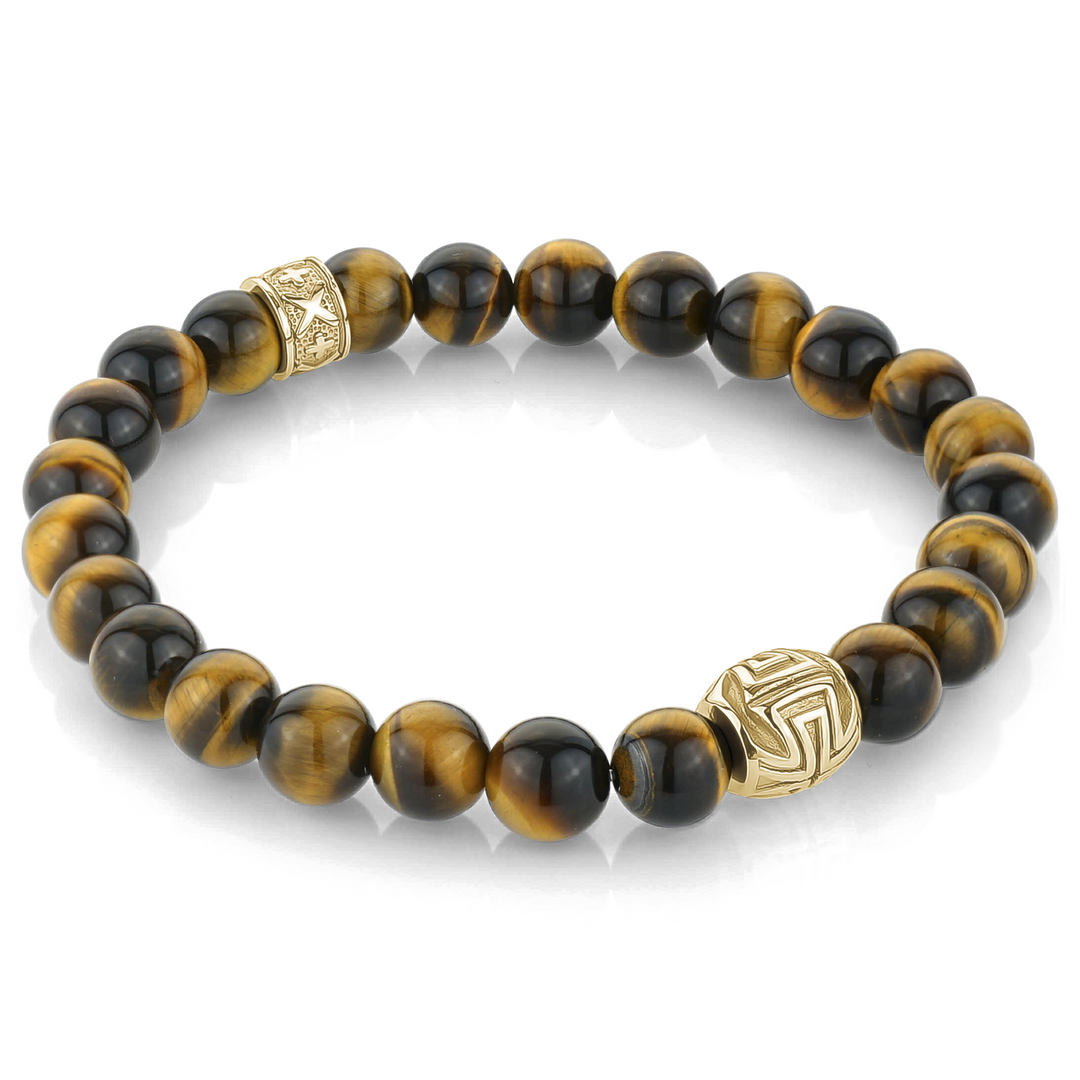 Yellow Tiger Eye Stainless Steel 
Length: 8.25"