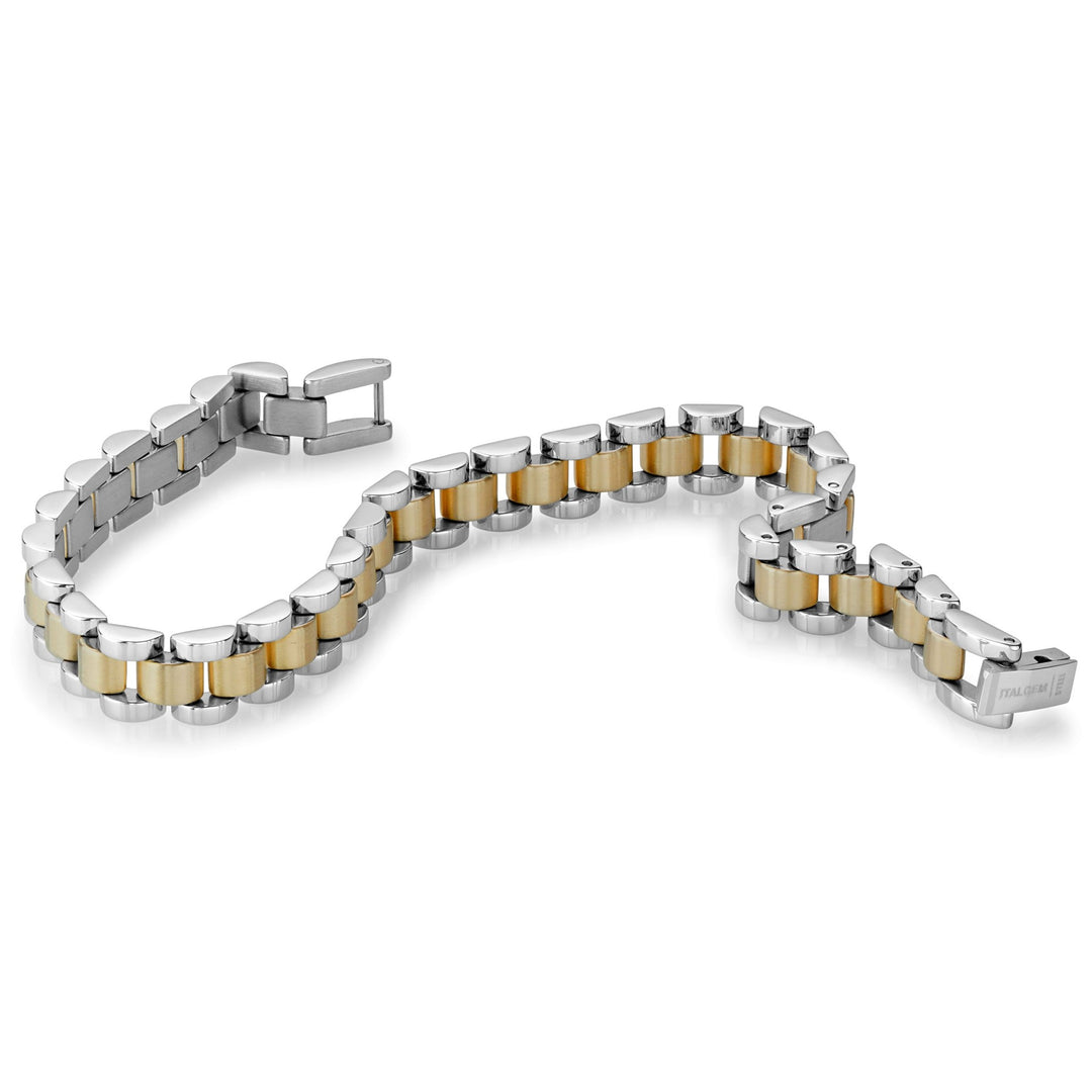 Two-Tone Stainless Steel Figaro Bracelet 
Length: 8" + 0.5"