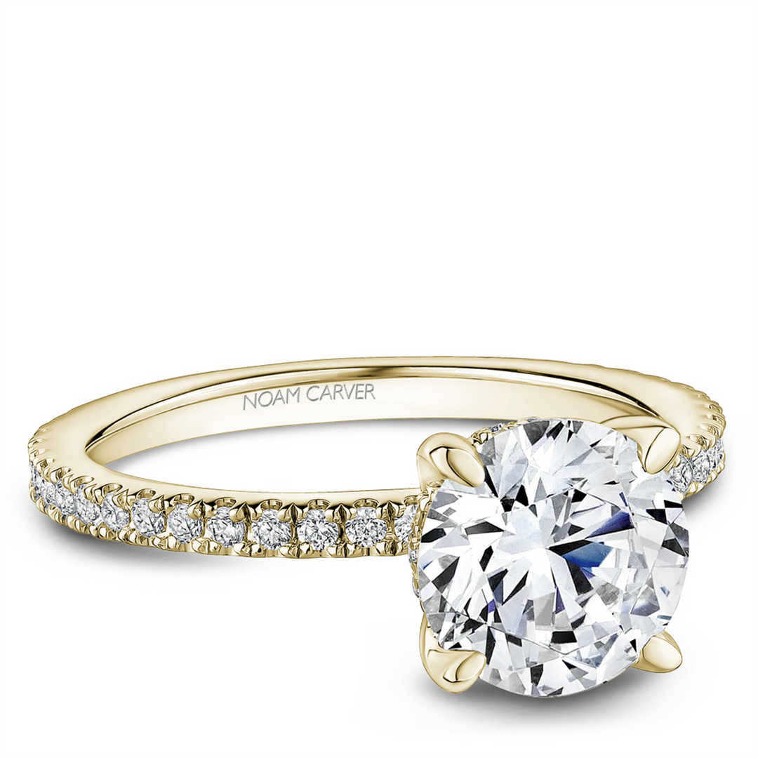 14K Yellow Gold Side Stones Diamond Engagement Ring Semi-Mount
Fits C