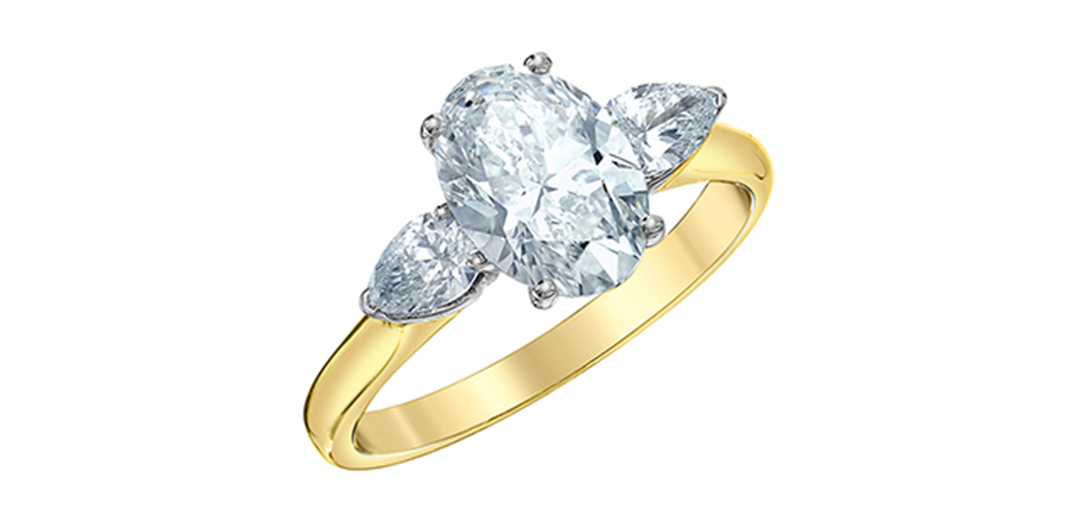 14K White & Yellow Gold 3 Stone Oval Lab Diamond Engagement Ring
Cent