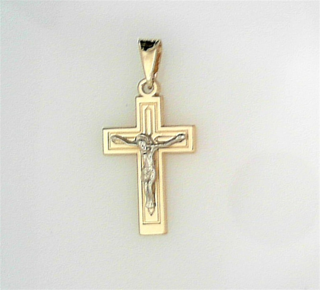 14K White & Yellow Gold Crucifix Religious Pendant 
 
Length: 31mm