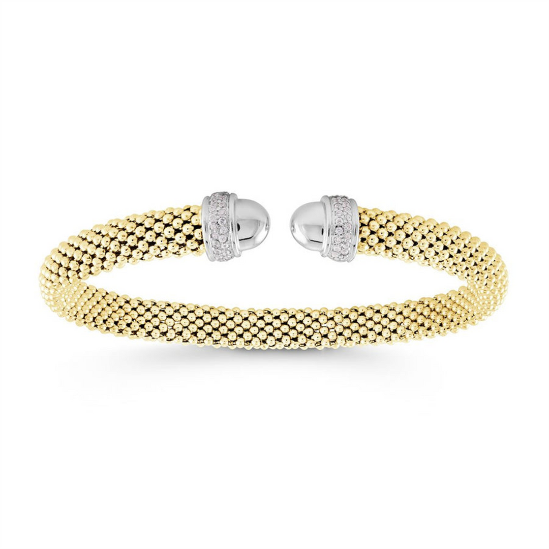 White & Yellow Sterling Silver Mesh Bangle 
Top Width: 6.7mm
Length: