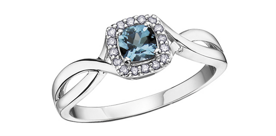 10K White Gold Halo Blue Topaz and Diamonds Ring
Primary Stone: Cushi