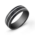 Load image into Gallery viewer, Black Stainless Steel Matte&#39; Striped Domed Band Band 
Width: 7mm
