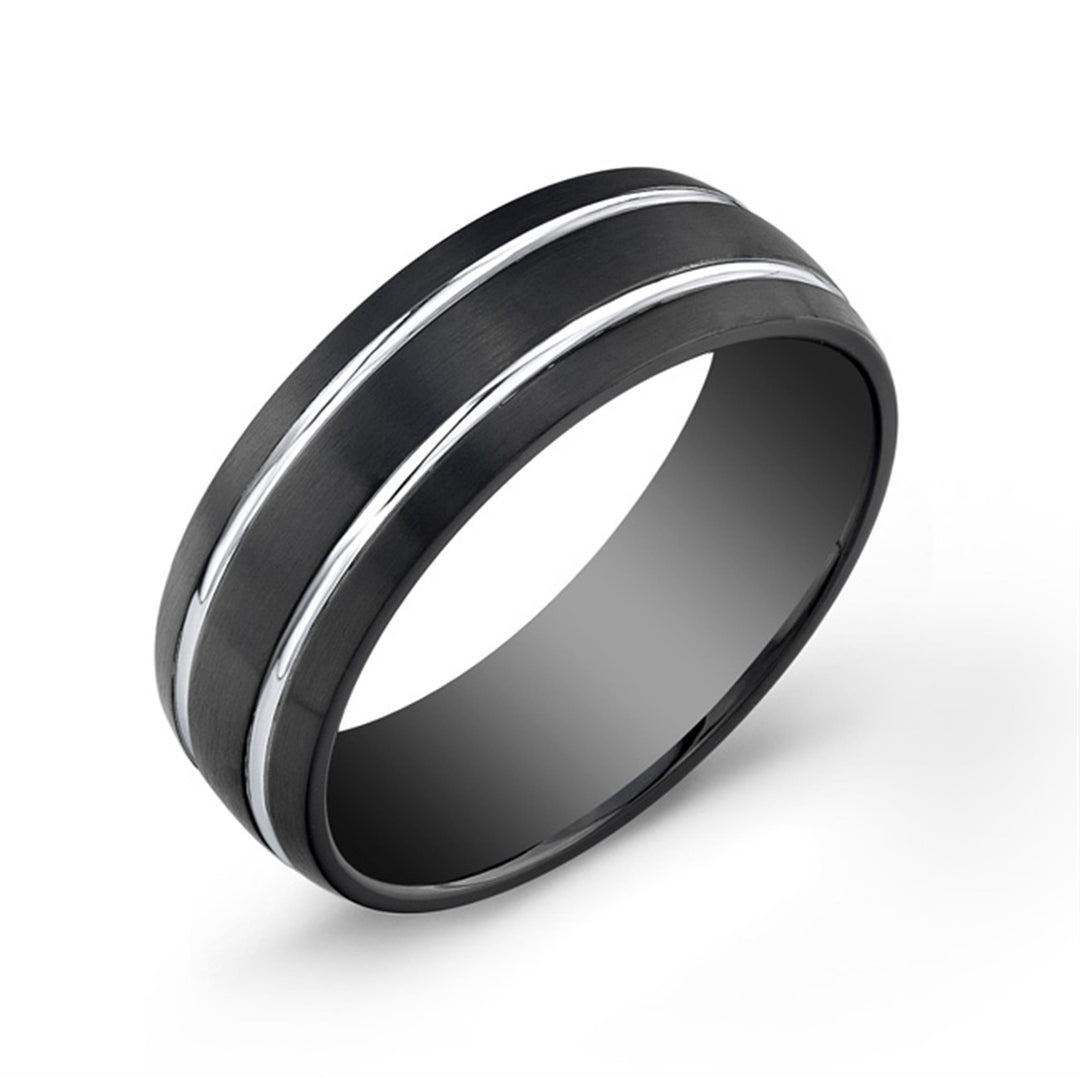 Black Stainless Steel Matte' Striped Domed Band Band 
Width: 7mm