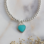 Load image into Gallery viewer, White Sterling Silver Turquoise Heart Bead Bracelet 
Top Width: 3mm
