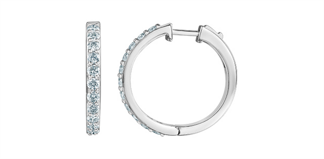 14K White Gold Lab Diamonds Medium Hoop Earrings