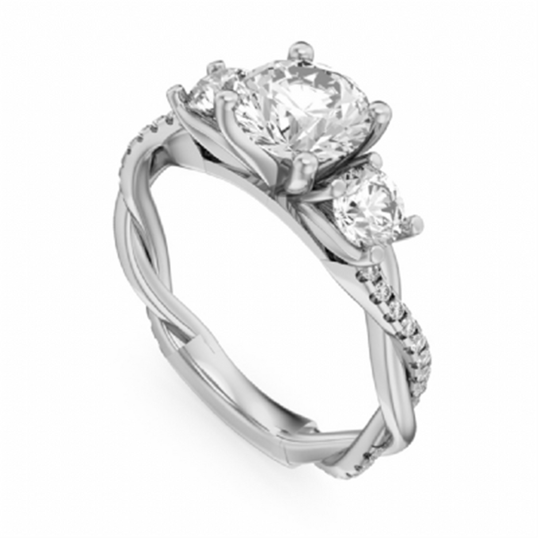 White Gold 3 Stone Diamond Semi-Mount