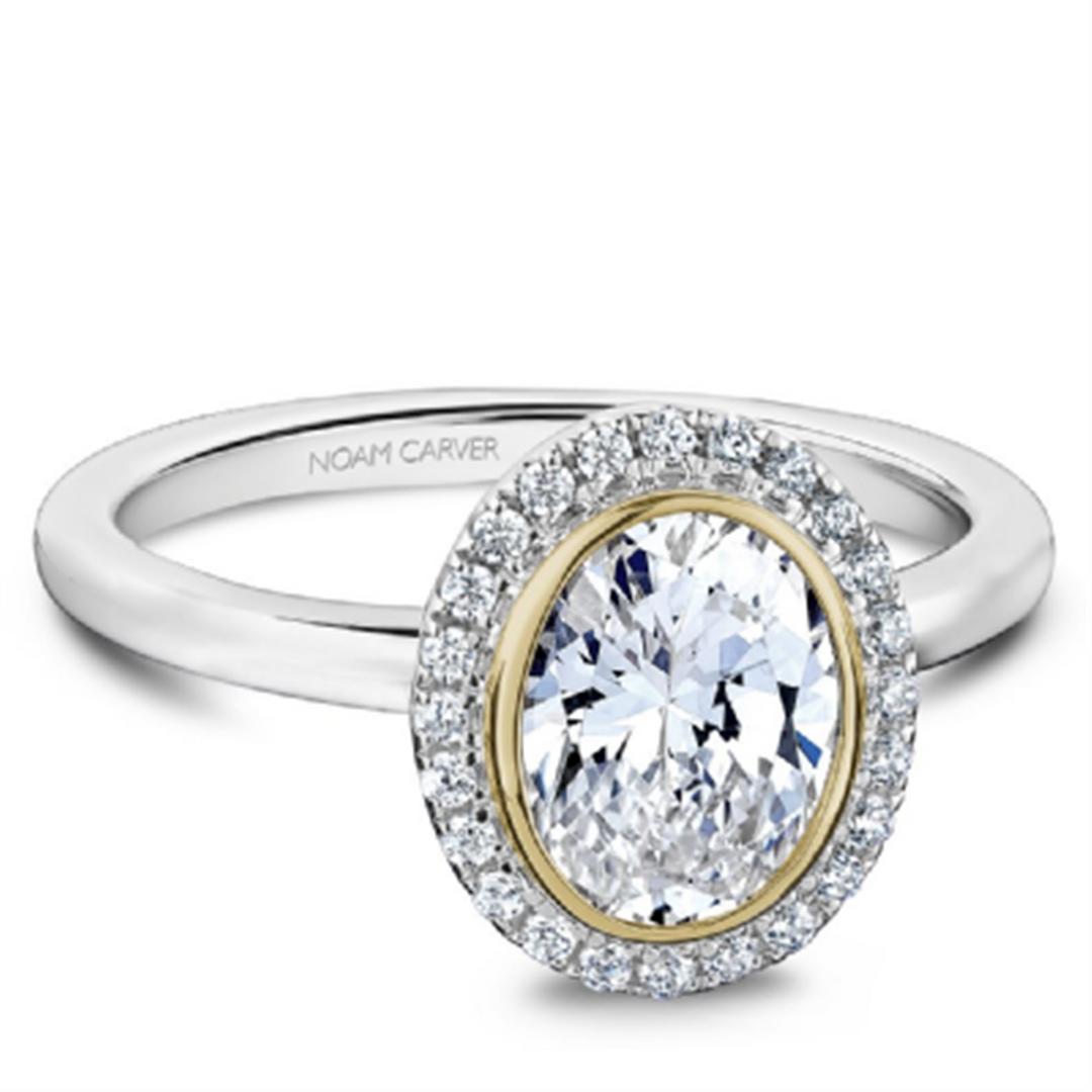 Yellow & White Gold Halo Diamond Semi-Mount