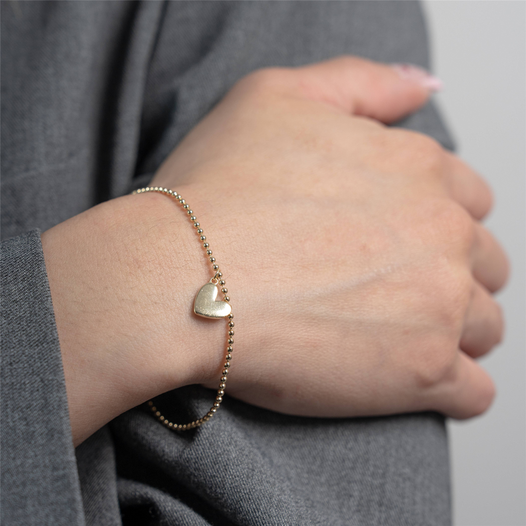 Yellow Gold Vermeil Sterling Silver Dangle Heart Bead Bracelet 
Top W