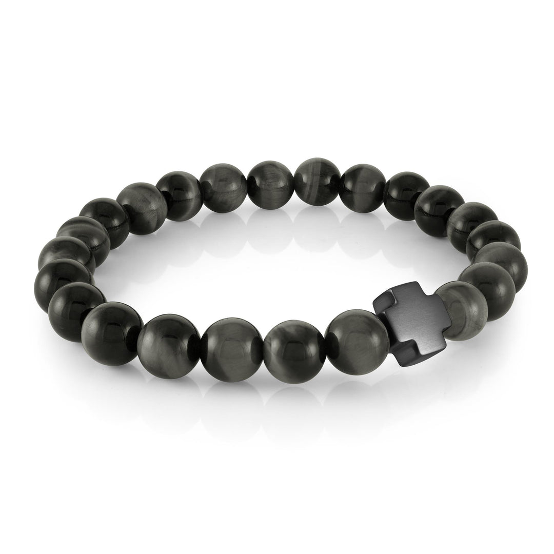 Grey Eagle Eye Cross Ball Strech Bracelet 
Length: 8.25"
Width: 8.2m