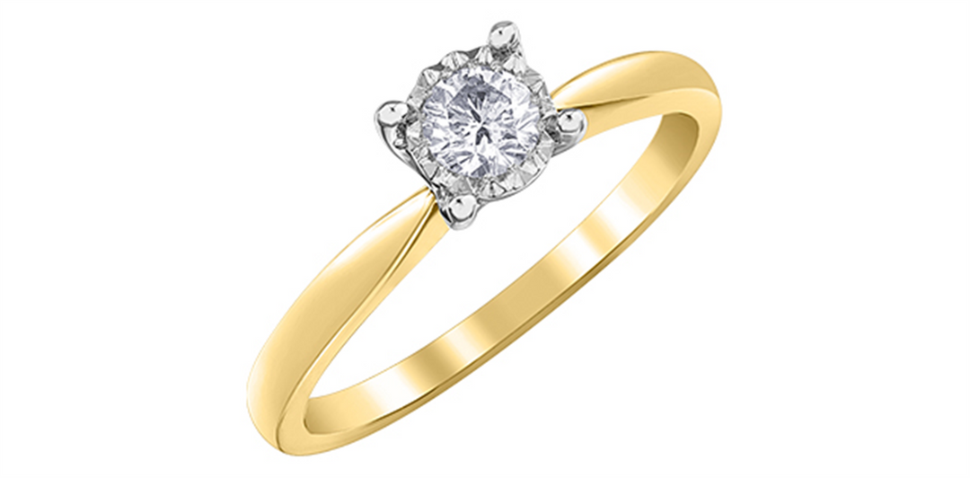 10K Yellow & White Gold Solitaire Round Diamond Engagement Ring