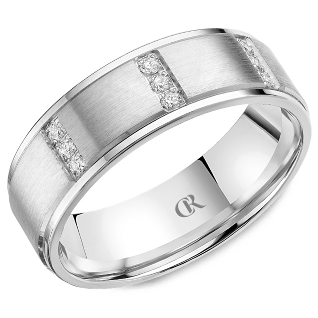 Men's White Gold Stepped Down Edges Diamond Band 
Total Diamonds: 0.1
