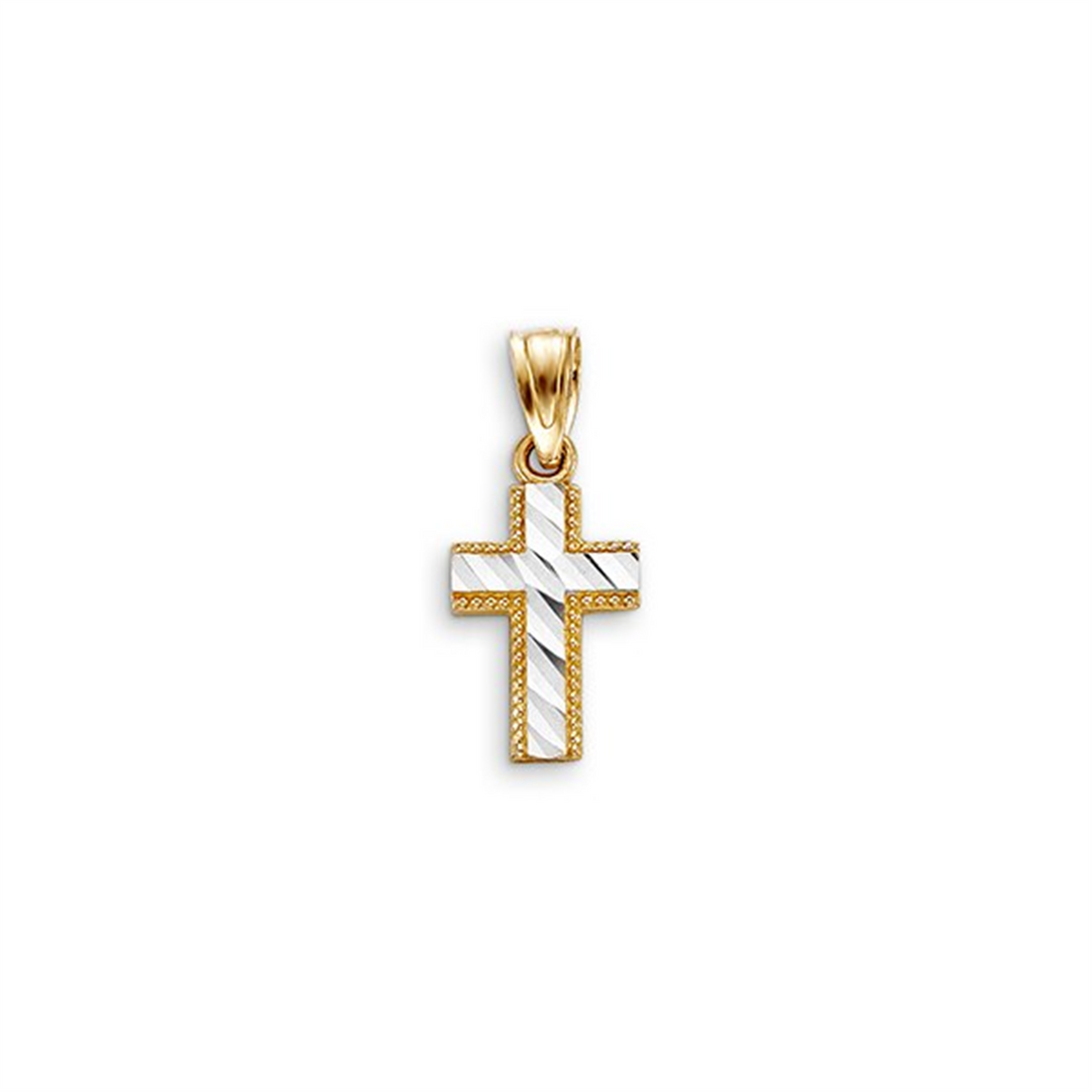 10K White & Yellow Gold Diamond Cut Cross Religious Pendant 
 
Lengt