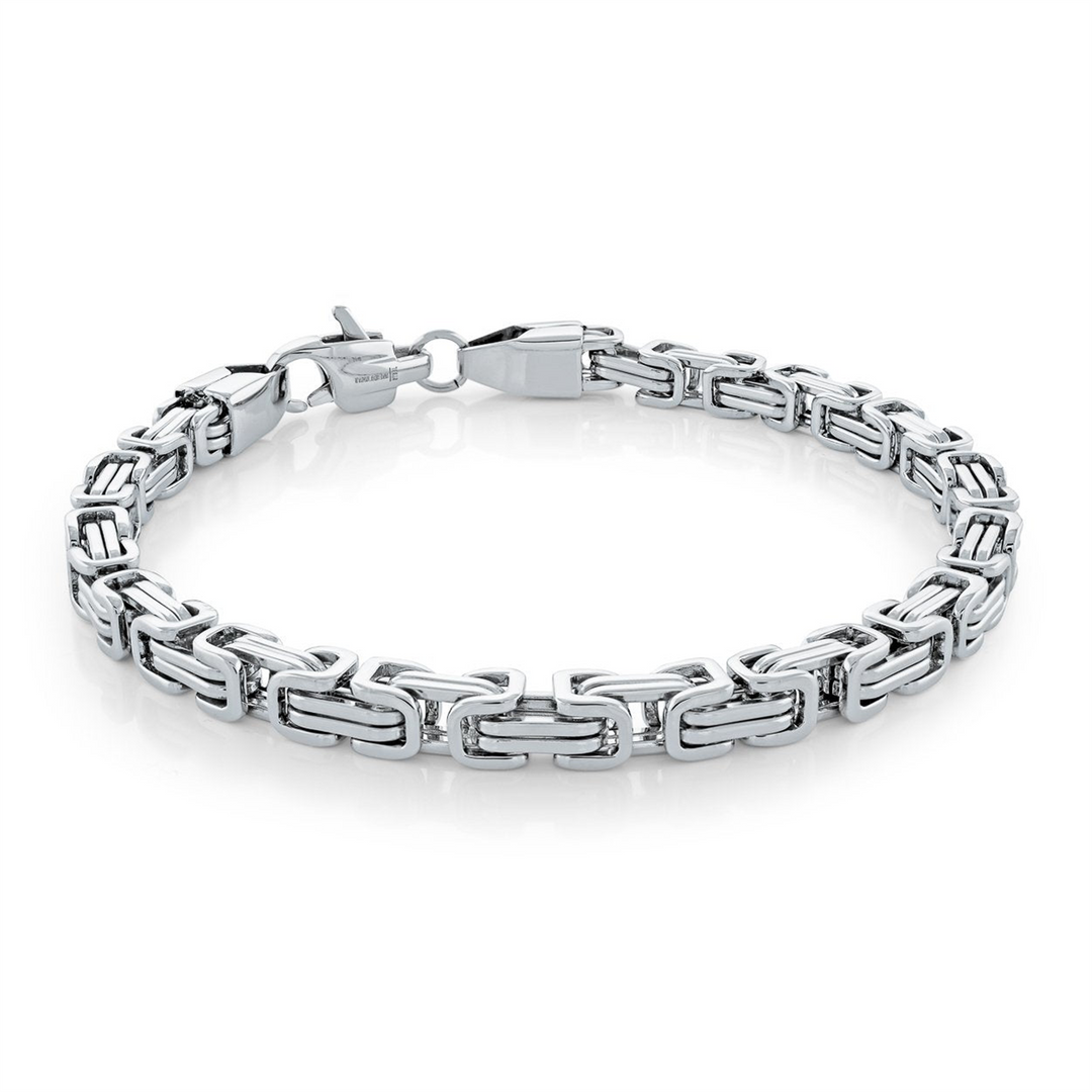 White Stainless Steel King Link Bracelet 
Length: 8"
Width: 5.5mm
F