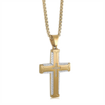 Load image into Gallery viewer, Two-Tone Stainless Steel Cubic Zirconium Cross Religious Pendant Neckl
