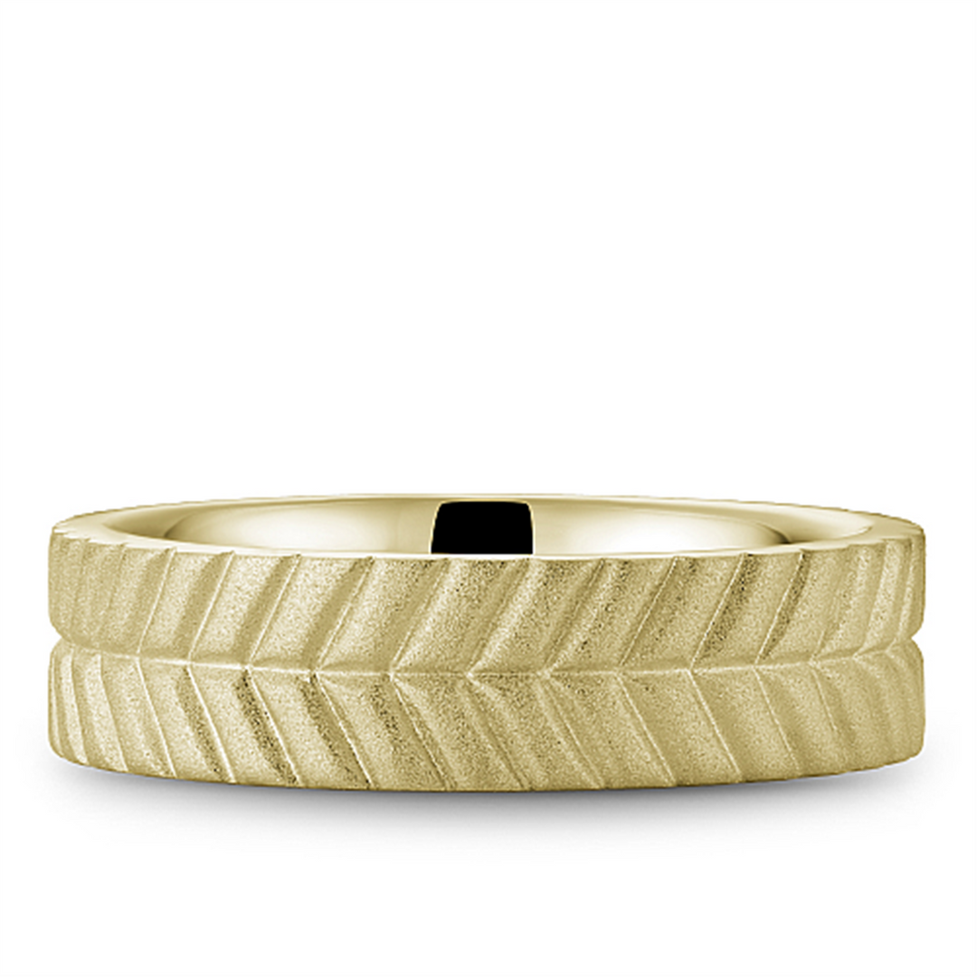 Men's Yellow Gold Carved Band with Sandblast Finish 
Top Width: 6.5 m