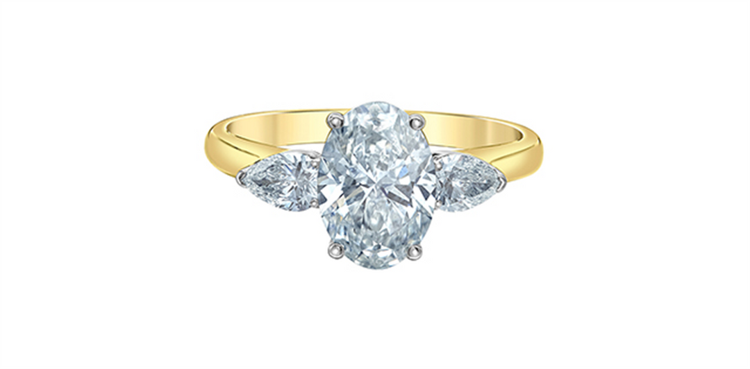 14K White & Yellow Gold 3 Stone Oval Lab Diamond Engagement Ring
Cent