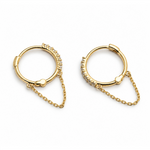 Load image into Gallery viewer, 10K Yellow Gold Round CZ Chain Huggie Earrings
 
Dimensions: 13mm x
