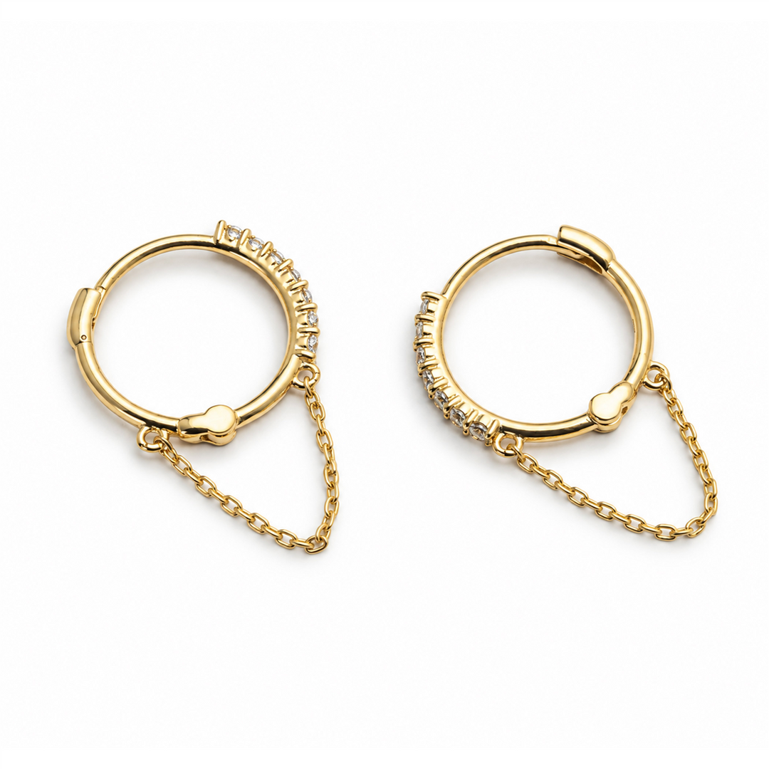 10K Yellow Gold Round CZ Chain Huggie Earrings
 
Dimensions: 13mm x