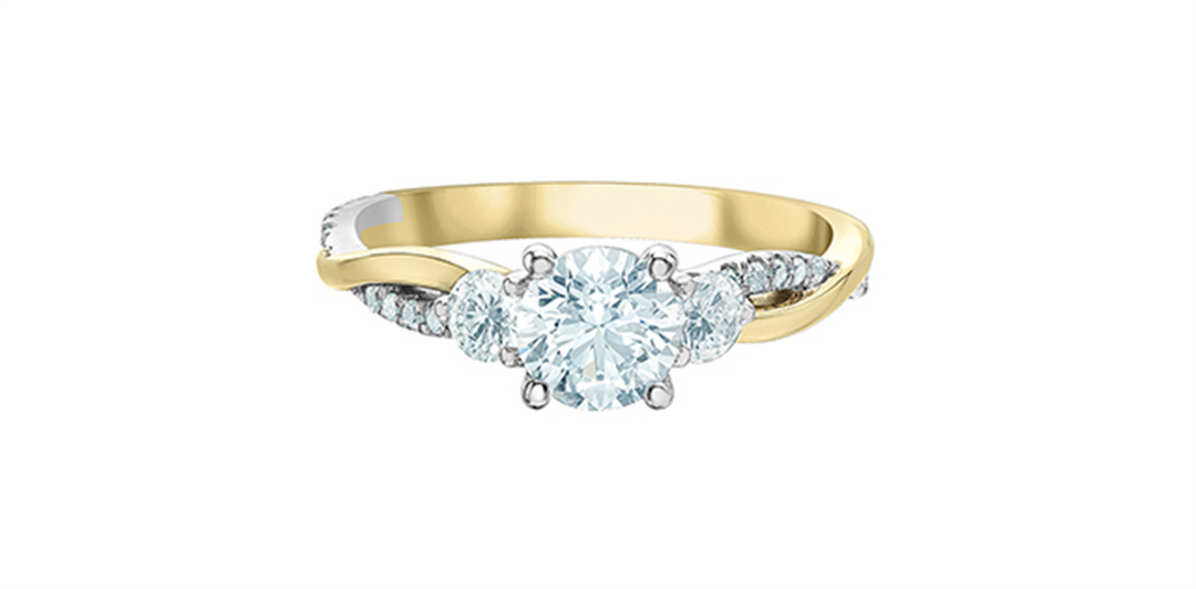 14K Yellow & White Gold 3 Stone Round Lab Diamond Engagement Ring