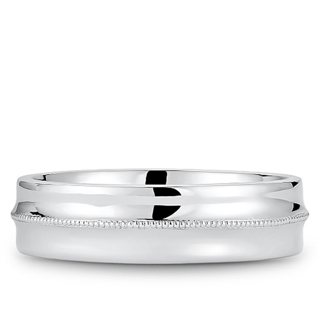 Men's White Gold Beaded Band with Polished Finish