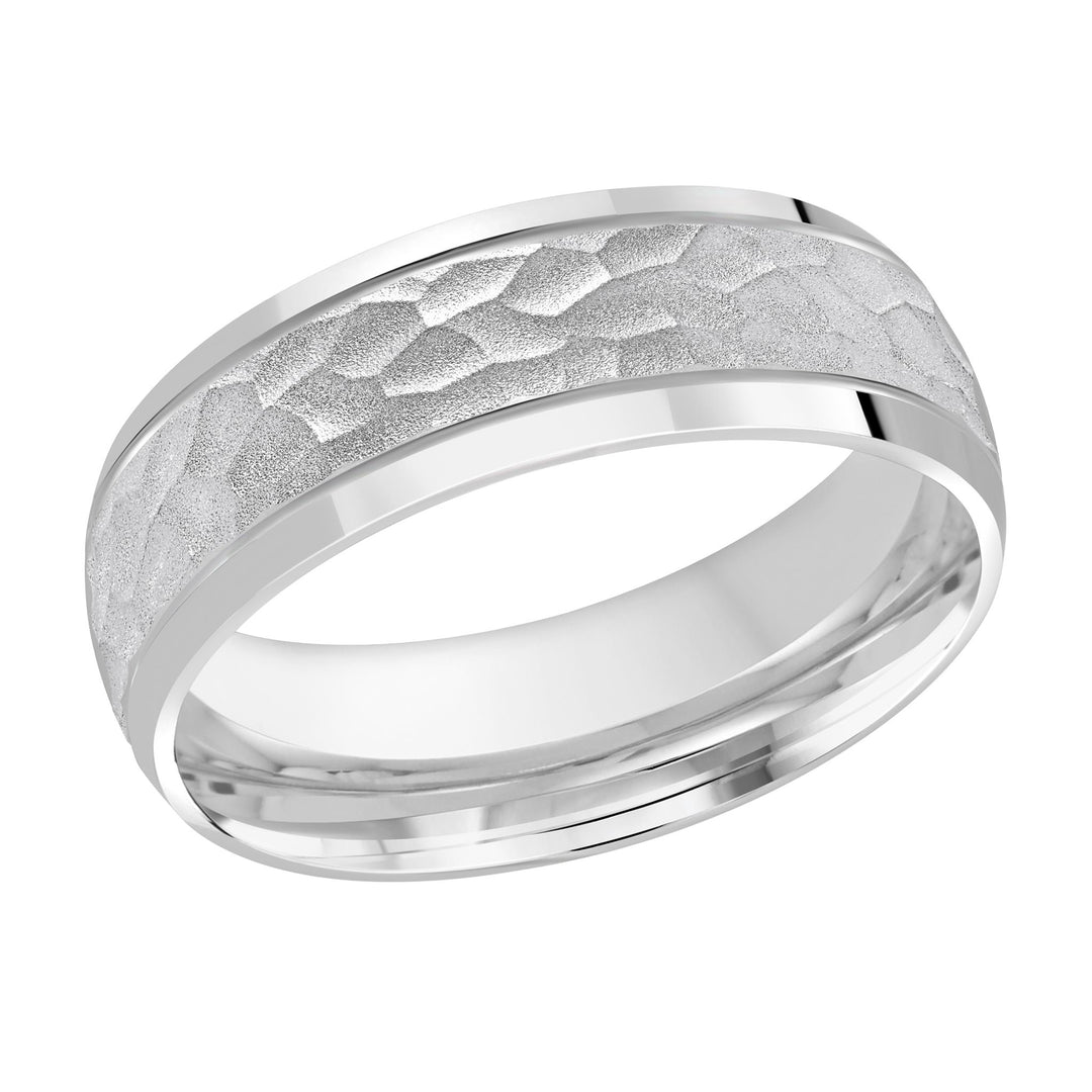 Men's 10K White Gold Domed Band with Hammered Finish