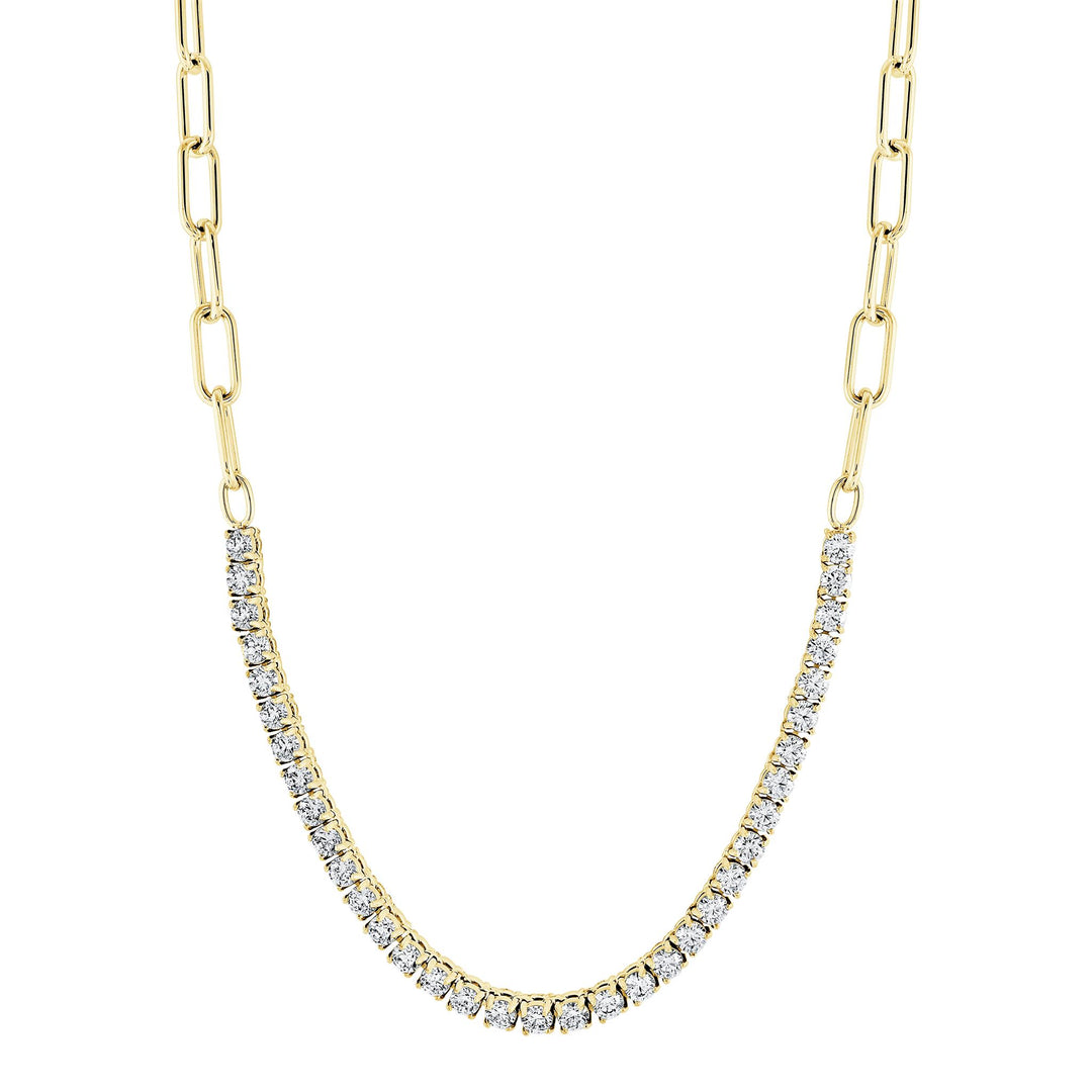 Gold Stainless Steel Paperclip Chain with Cubic Zirconiums 
Length: 1