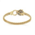 Load image into Gallery viewer, Yellow Gold Vermeil Sterling Silver Panthere with Green Eyes Mesh Bang