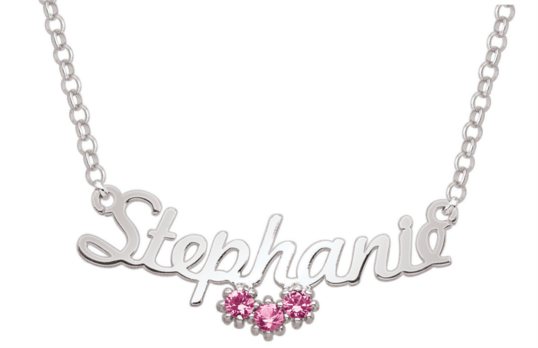 Personalized White Gold 3-Stone Name Necklace