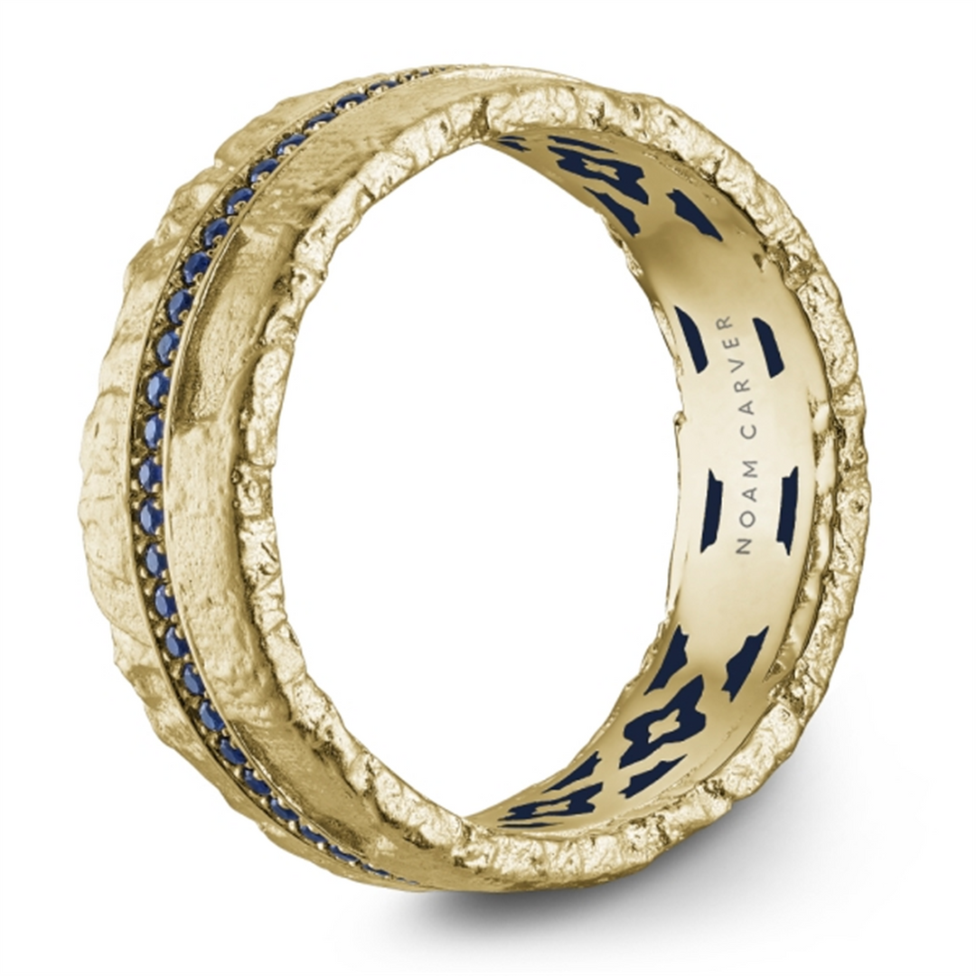 Men's Yellow Gold Raw Textured Diamond Band and Enamel Inlay 
Total D