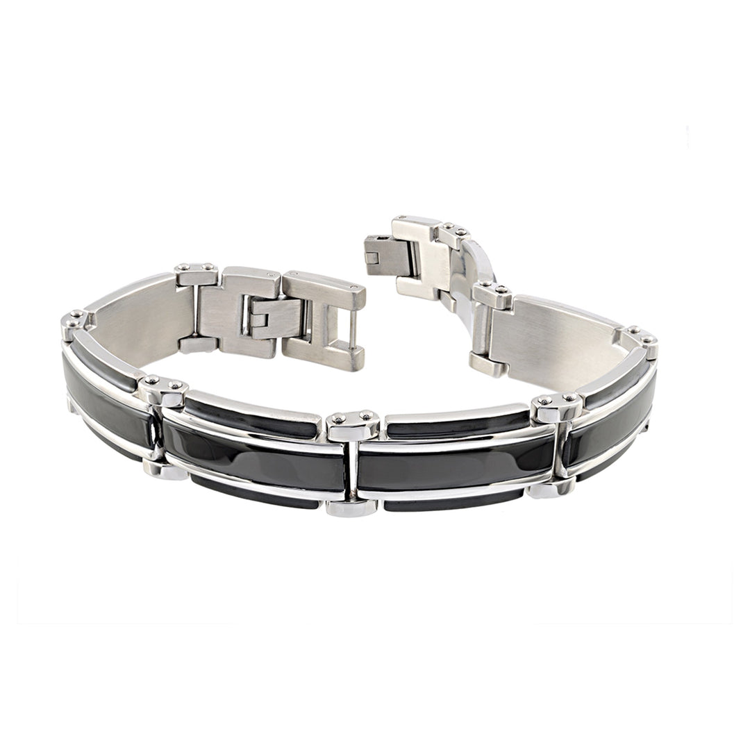 Black Stainless Steel Fancy Link Bracelet 
Length: 8" + 0.5"