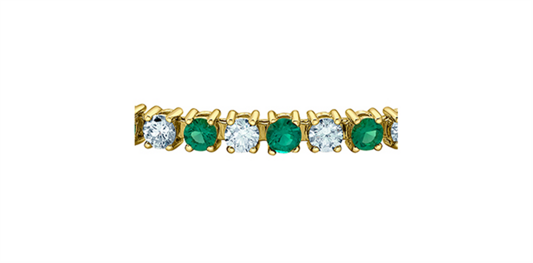 10K Yellow Gold Lab Emeralds & Lab Diamonds Tennis Bracelet 
Total St