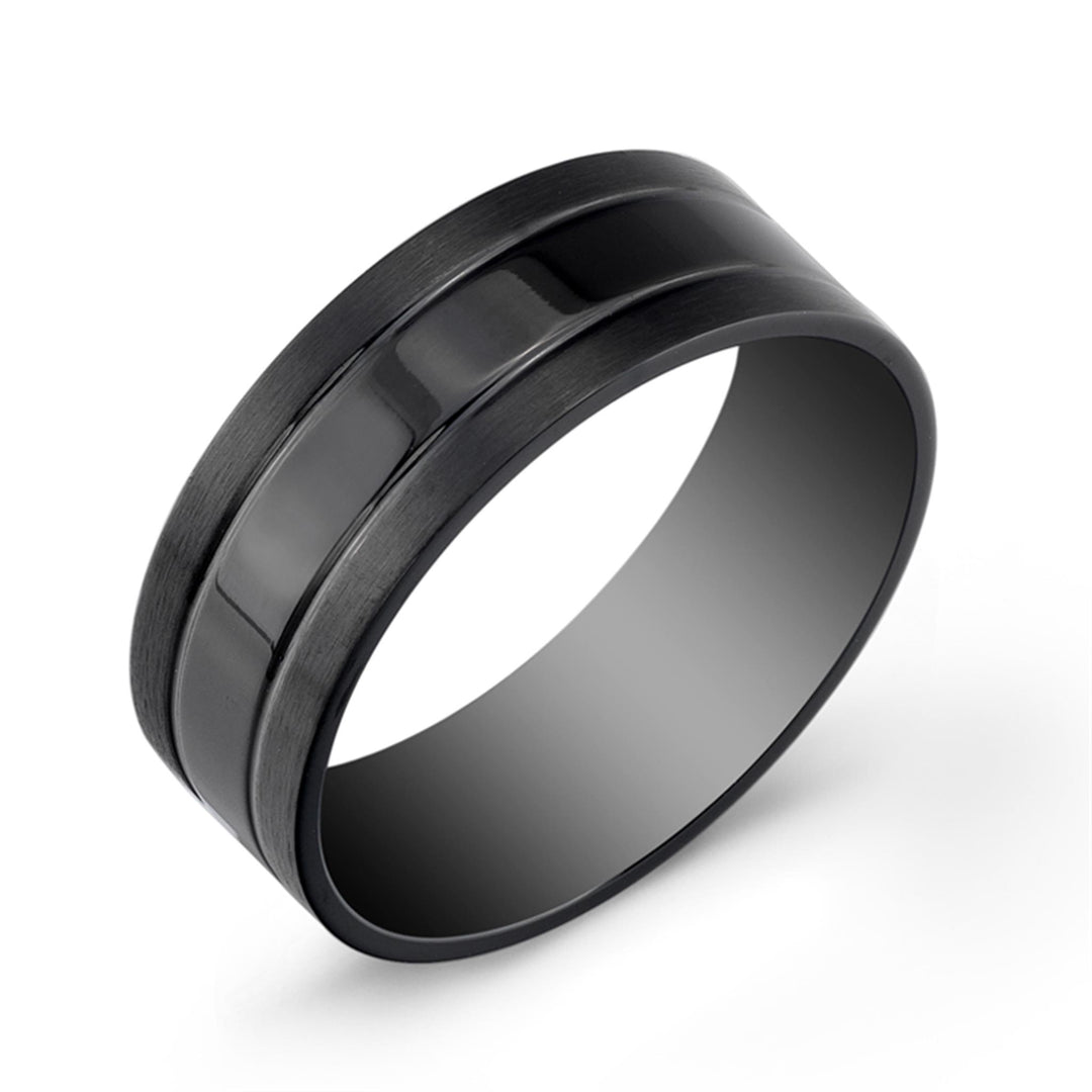 Black Stainless Steel Matte' Flat Band Band 
Width: 8mm