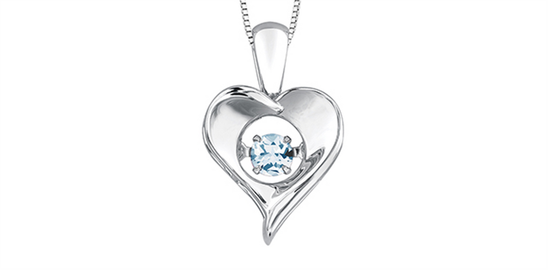 Sterling Silver Gold Heart Aqua Dancing Stone Pendant Necklace