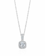 Load image into Gallery viewer, White Sterling Silver Moissanites Square Halo Pendant Necklace

PEND
