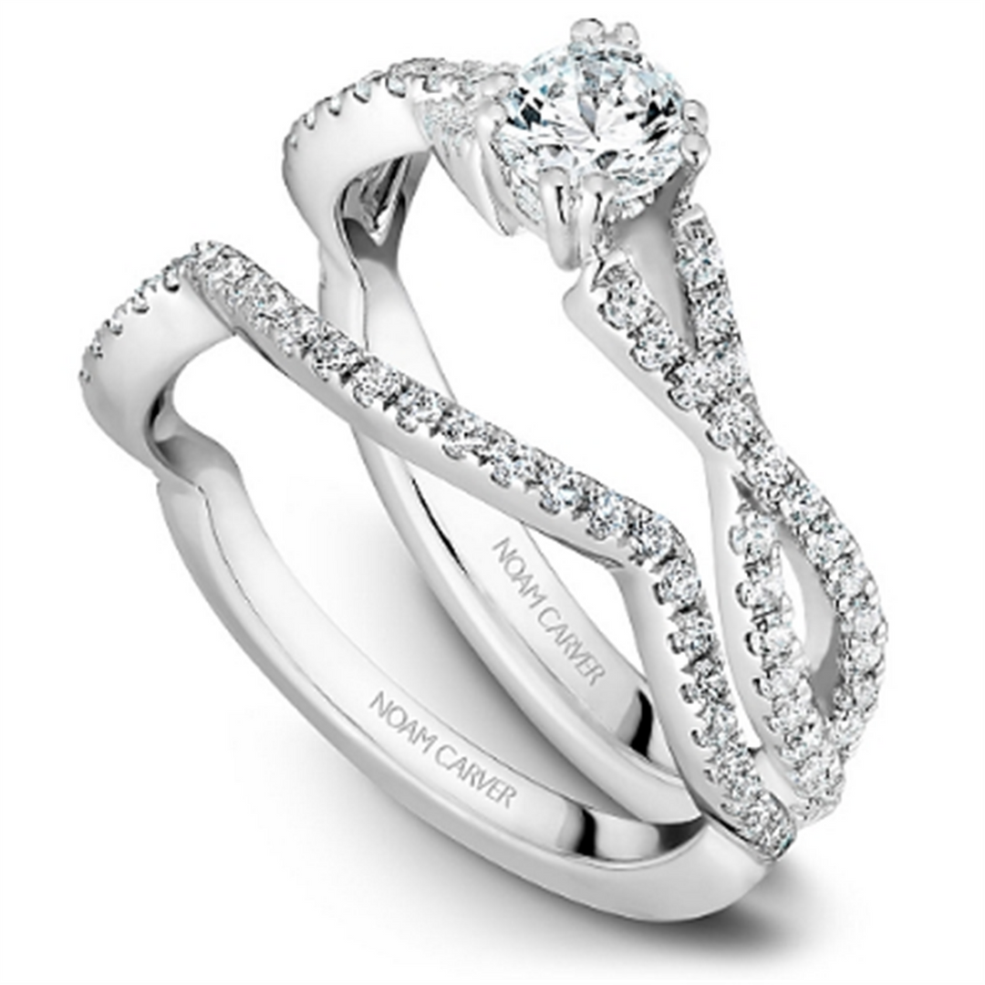 14K White Gold Intertwined Round Diamond Engagement Ring