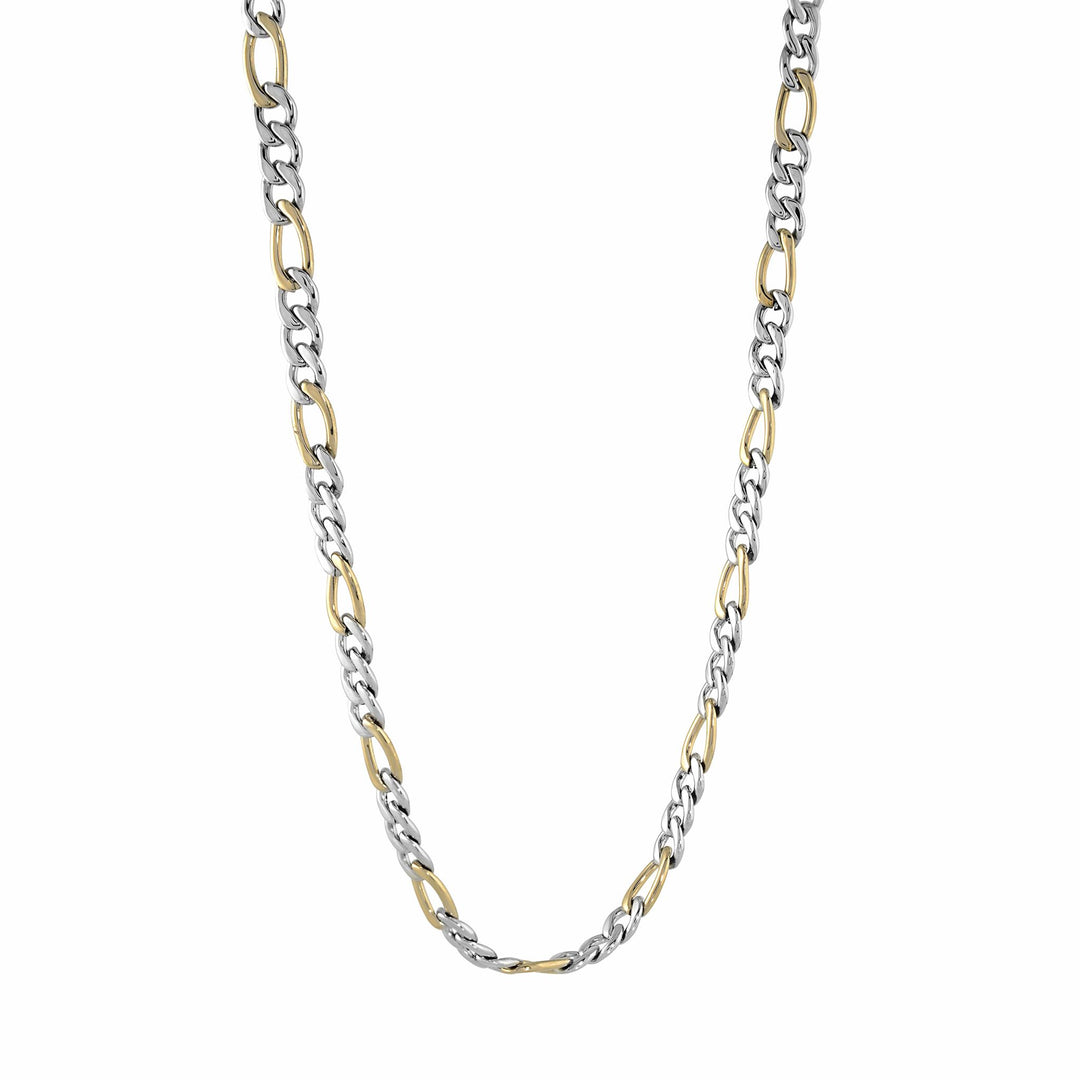 Two-Tone Stainless Steel Figaro Chain 
Length: 18"
Width: 6mm
Finis