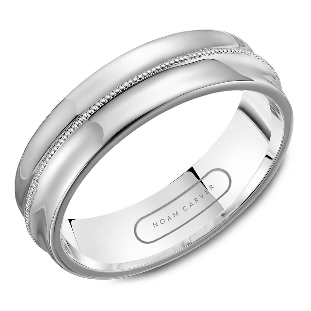 Men's White Gold Beaded Band with Polished Finish
