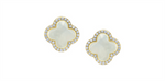 Load image into Gallery viewer, 10K Yellow Gold Clover Mother Of Pearls Diamonds Stud Earrings
Primar
