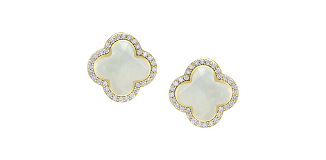 10K Yellow Gold Clover Mother Of Pearls Diamonds Stud Earrings
Primar