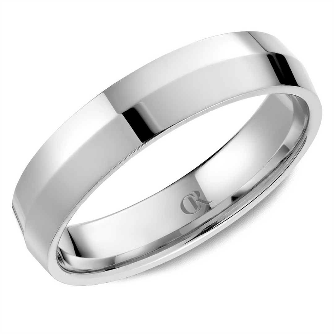 Men's White Gold Ridged Band with Polished Finish 
Top Width: 5 mm
R