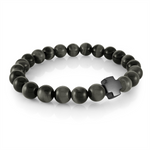 Load image into Gallery viewer, Black Stainless Steel Cross  Onyx Bead Stretch Bracelet
Length: Mediu
