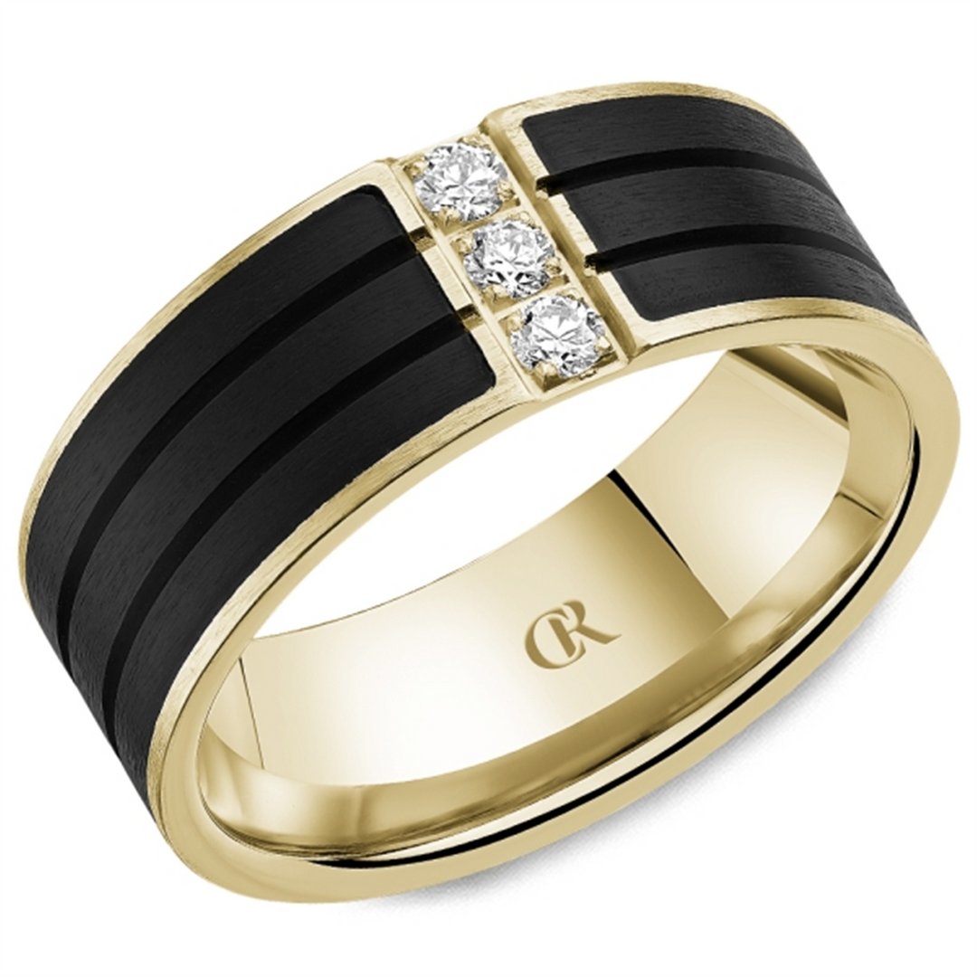 Men's Yellow Gold Carved Diamond Band and Enamel Inlay 
Total Diamond