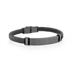 Load image into Gallery viewer, Black Stainless Steel Black Leather Braided Bracelet 
Length: 8&quot;
Wid
